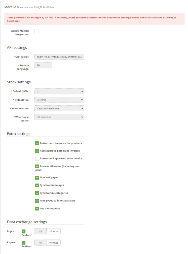 Mozello integration settings in Resico